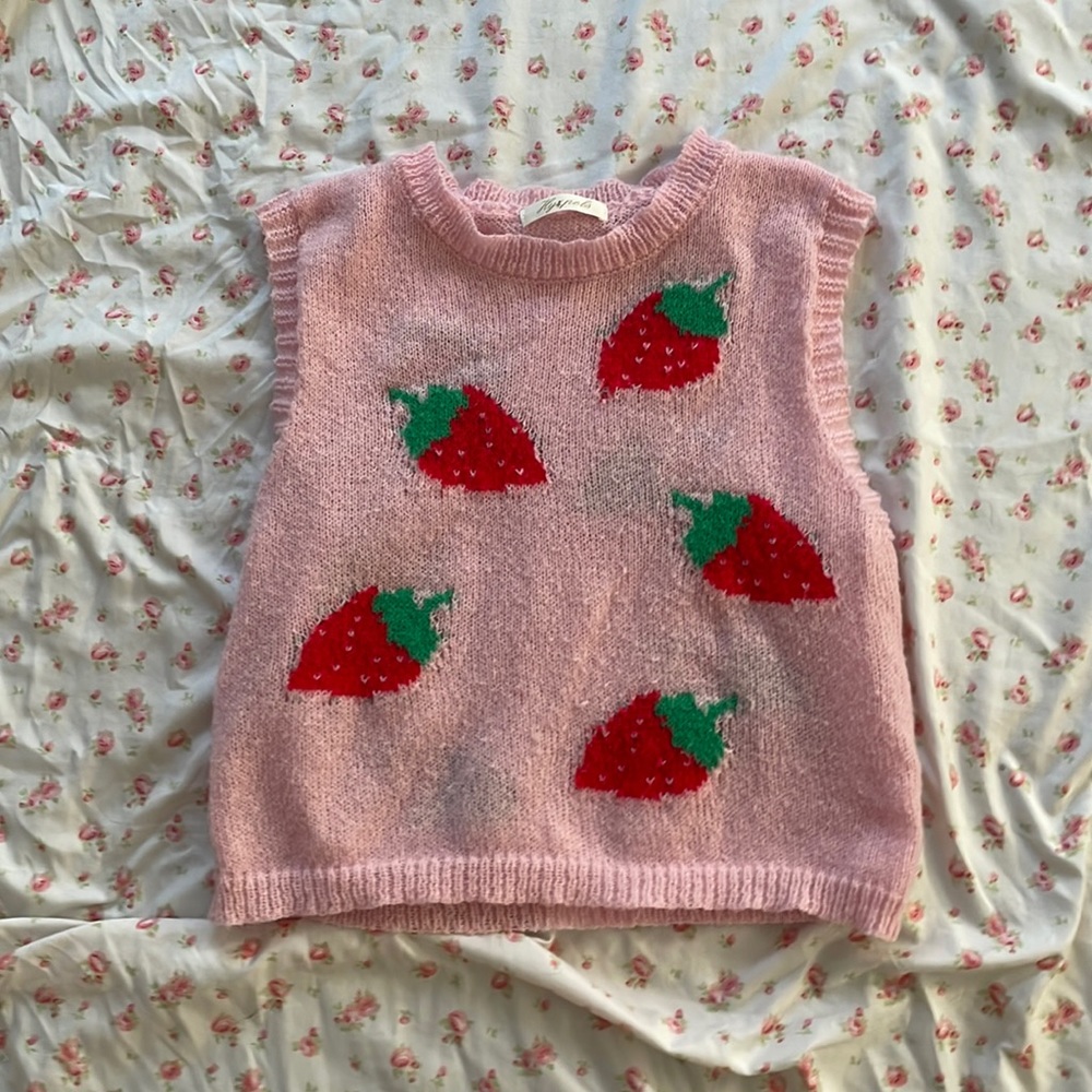 Pink strawberry sweater vest